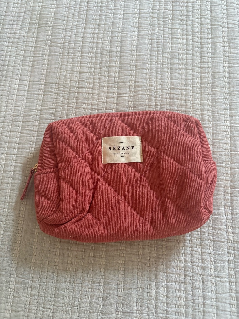 Sézane Quilted Pink Corduroy Pouch
